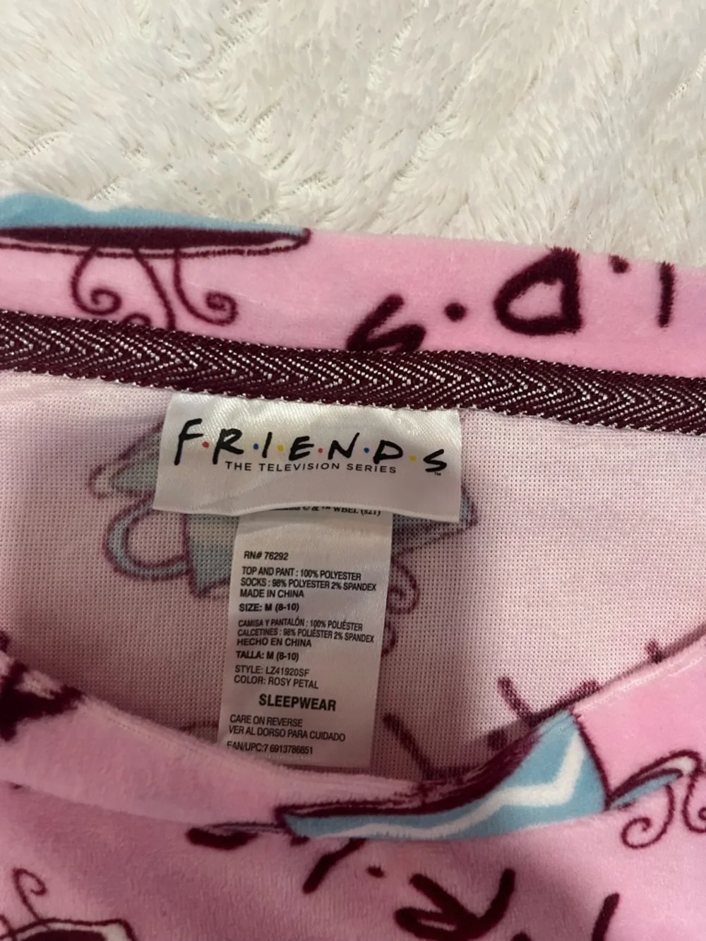 Pink 'Friends' Pattern Kids Pajama Top